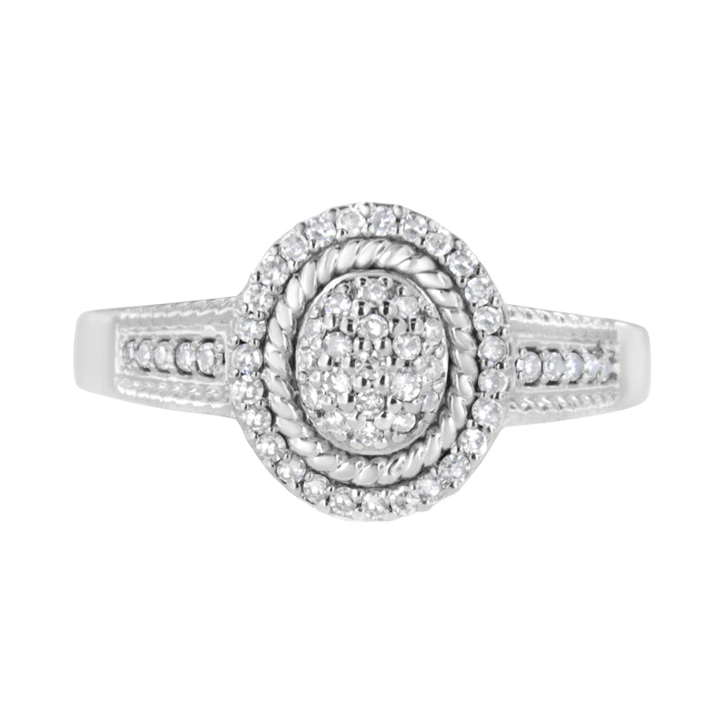 Bids.com .925 Sterling Silver 1/3 Cttw Pave Set Round-Cut Diamond Braided Halo Cocktail Ring (I-J Color, I2-I3 Clarity) - Size 7 Rings