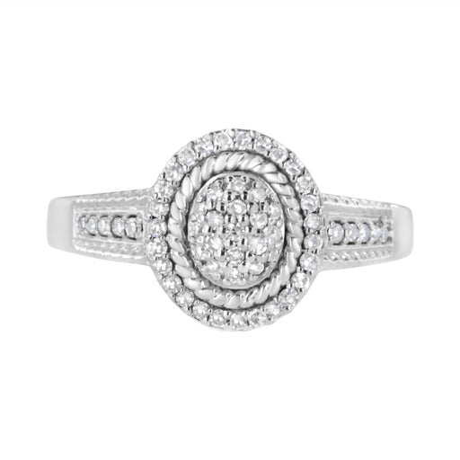 Bids.com .925 Sterling Silver 1/3 Cttw Pave Set Round-Cut Diamond Braided Halo Cocktail Ring (I-J Color, I2-I3 Clarity) - Size 7 Rings