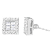 Bids.com 14K White Gold 1 cttw Round and Baguette Diamond Stud Earrings (H-I, SI1-SI2) Earrings