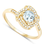 Bids.com 0.46 Carat Genuine Aquamarine and White Diamond 14K Yellow Gold Ring Rings