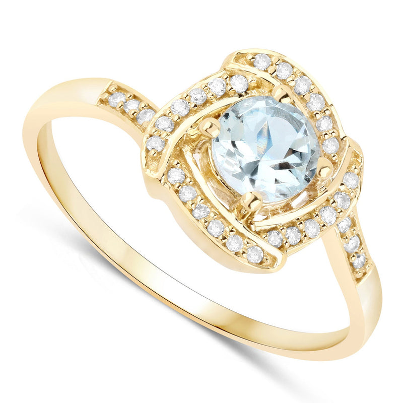 Bids.com 0.46 Carat Genuine Aquamarine and White Diamond 14K Yellow Gold Ring Rings