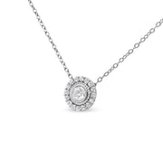 Bids.com .925 Sterling Silver 1/2 Cttw Round Diamond Halo Circle Pendant 18" Necklace (I-J Color, I2-I3 Clarity) Necklaces