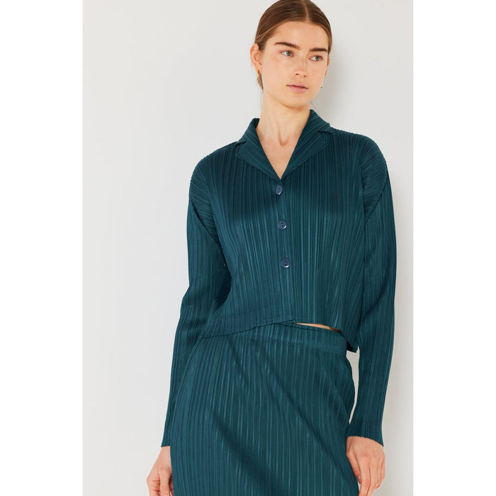 Marina West Swim Pleated Cropped Button Up Shirt