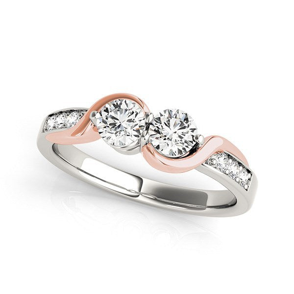 Bids.com 14k White And Rose Gold Round Two Diamond Curved Band Ring (5/8 cttw) Rings