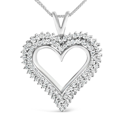 Bids.com .925 Sterling Silver 1.00 Cttw Lab-Grown Diamond Open Heart Pendant Necklace (F-G Color, VS1-VS2 Clarity) - 18" Inches Necklaces