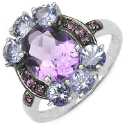 Bids.com 4.04 Carat Genuine Amethyst & Tanzanite .925 Sterling Silver Ring Rings