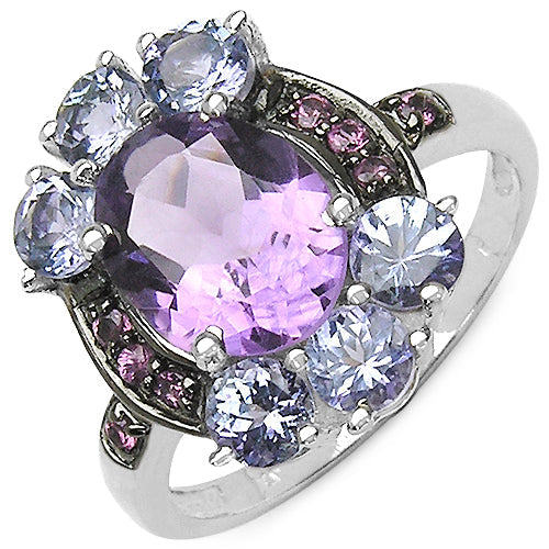Bids.com 4.04 Carat Genuine Amethyst & Tanzanite .925 Sterling Silver Ring Rings