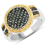 Bids.com 0.44 Carat Genuine Green Diamond and Yellow Diamond .925 Sterling Silver Ring Rings
