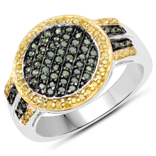 Bids.com 0.44 Carat Genuine Green Diamond and Yellow Diamond .925 Sterling Silver Ring Rings