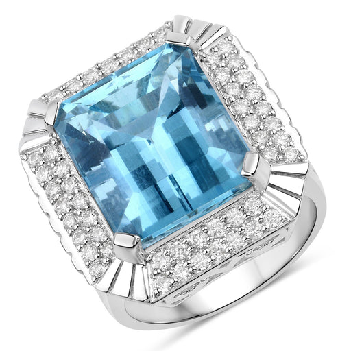 Bids.com 13.924 Carat Genuine Aquamarine and White Diamond 14K White Gold Ring Rings