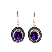 Bids.com .38ct Amethyst Diamond Dangle Earrings Sterling Silver Earrings