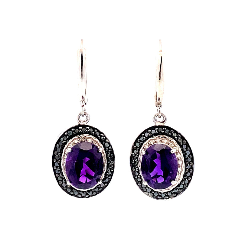 Bids.com .38ct Amethyst Diamond Dangle Earrings Sterling Silver Earrings