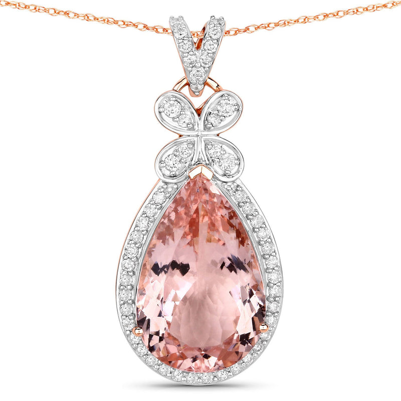 Bids.com 8.14 Carat Genuine Morganite and White Diamond 14K Rose Gold Pendant Pendants