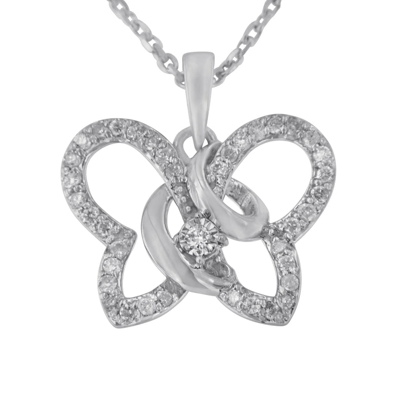 Bids.com .925 Sterling Silver 1/4 cttw Prong-Set Diamond Butterfly 18" Pendant Necklace (H-I Color, I1-I2 Clarity) Necklaces