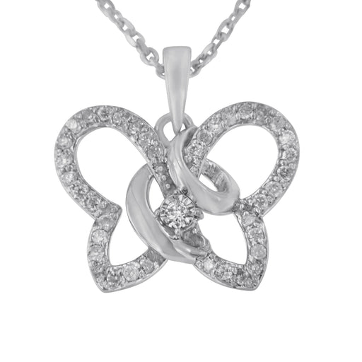 Bids.com .925 Sterling Silver 1/4 cttw Prong-Set Diamond Butterfly 18" Pendant Necklace (H-I Color, I1-I2 Clarity) Necklaces
