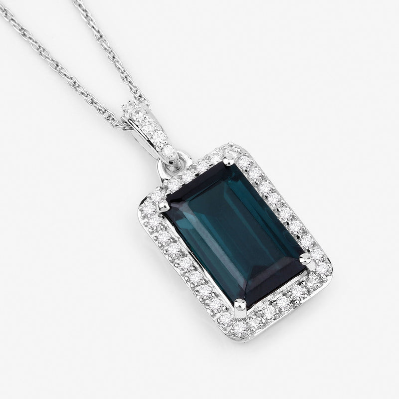Bids.com 3.55 Carat Genuine Green Tourmaline and White Diamond 14K White Gold Pendant Pendants