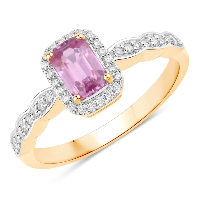 Bids.com 0.80 Carat Genuine Pink Sapphire and White Diamond 14K Yellow Gold Ring Rings