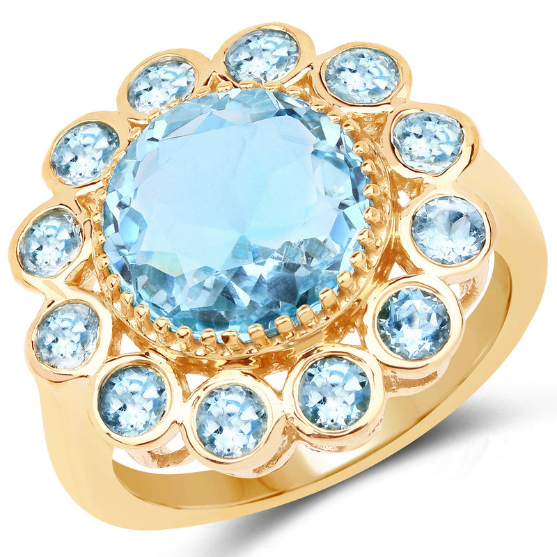 Bids.com 14K Yellow Gold Plated 6.59 Carat Genuine Blue Topaz .925 Sterling Silver Ring Rings