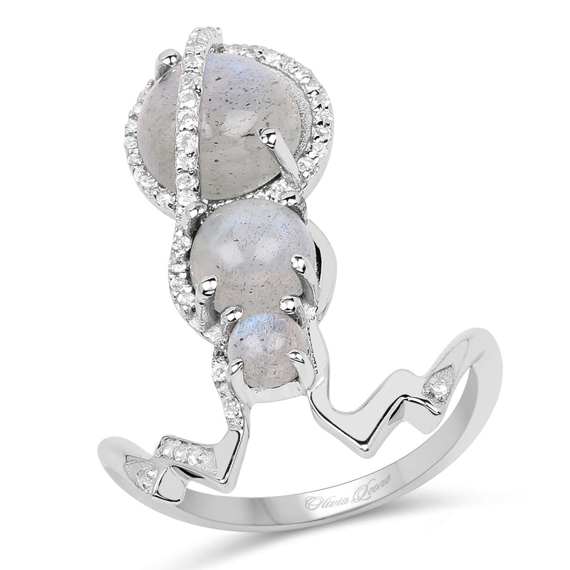 Bids.com 2.79 Carat Genuine Labradorite And White Topaz .925 Sterling Silver Ring Rings