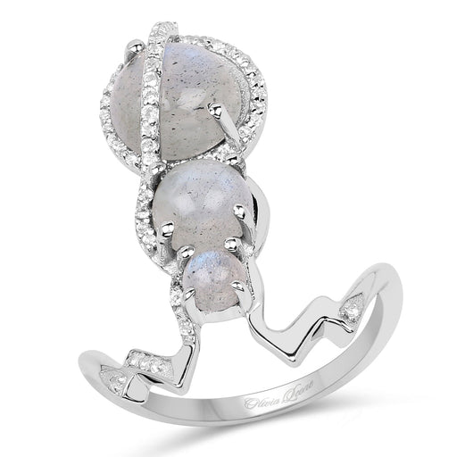 Bids.com 2.79 Carat Genuine Labradorite And White Topaz .925 Sterling Silver Ring Rings