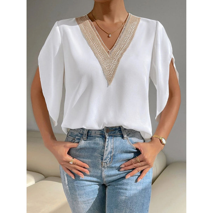 V-Neck Short Sleeve Blouse