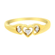 Bids.com 10KT Yellow Gold 1/20 cttw Diamond Triple Heart Diamond Ring (K-L, I1-I2) - Size 7 Rings