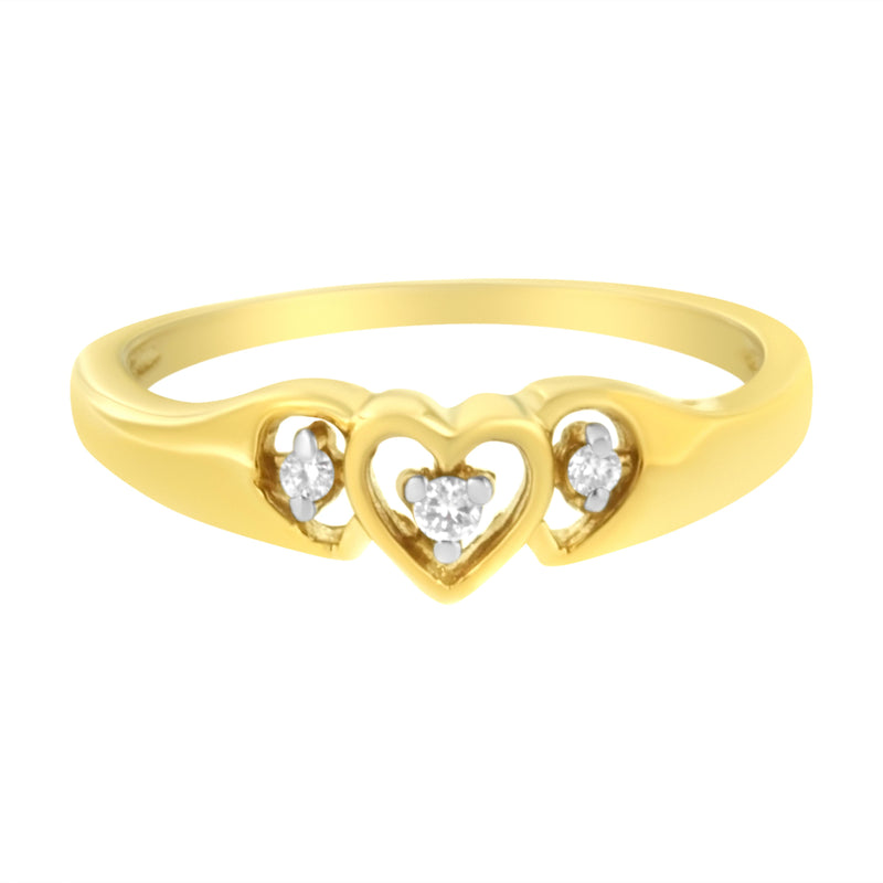 Bids.com 10KT Yellow Gold 1/20 cttw Diamond Triple Heart Diamond Ring (K-L, I1-I2) - Size 7 Rings
