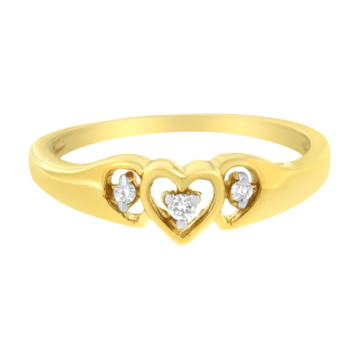 Bids.com 10KT Yellow Gold 1/20 cttw Diamond Triple Heart Diamond Ring (K-L, I1-I2) - Size 7 Rings