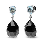 Bids.com 18K White Gold 1/5 Cttw Diamond with Pear Cut Sky Blue Topaz and Pear-Cut Black Onyx Gemstone Dangle Earring (G-H Color, SI1-SI2 Clarity) Earrings