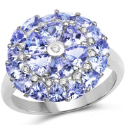 Bids.com 2.96 Carat Genuine Tanzanite and White Diamond .925 Sterling Silver Ring Rings