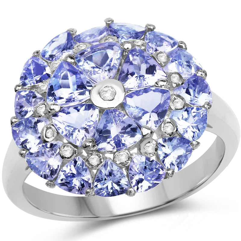 Bids.com 2.96 Carat Genuine Tanzanite and White Diamond .925 Sterling Silver Ring Rings