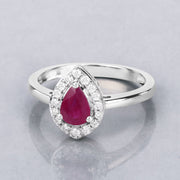 Bids.com 0.92 Carat Genuine Ruby and White Diamond 14K White Gold Ring Rings