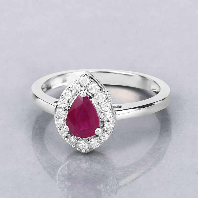 Bids.com 0.92 Carat Genuine Ruby and White Diamond 14K White Gold Ring Rings