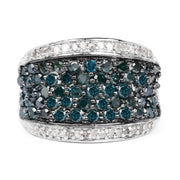Bids.com 1.38 Carat Genuine Blue Diamond and White Diamond .925 Sterling Silver Ring Rings