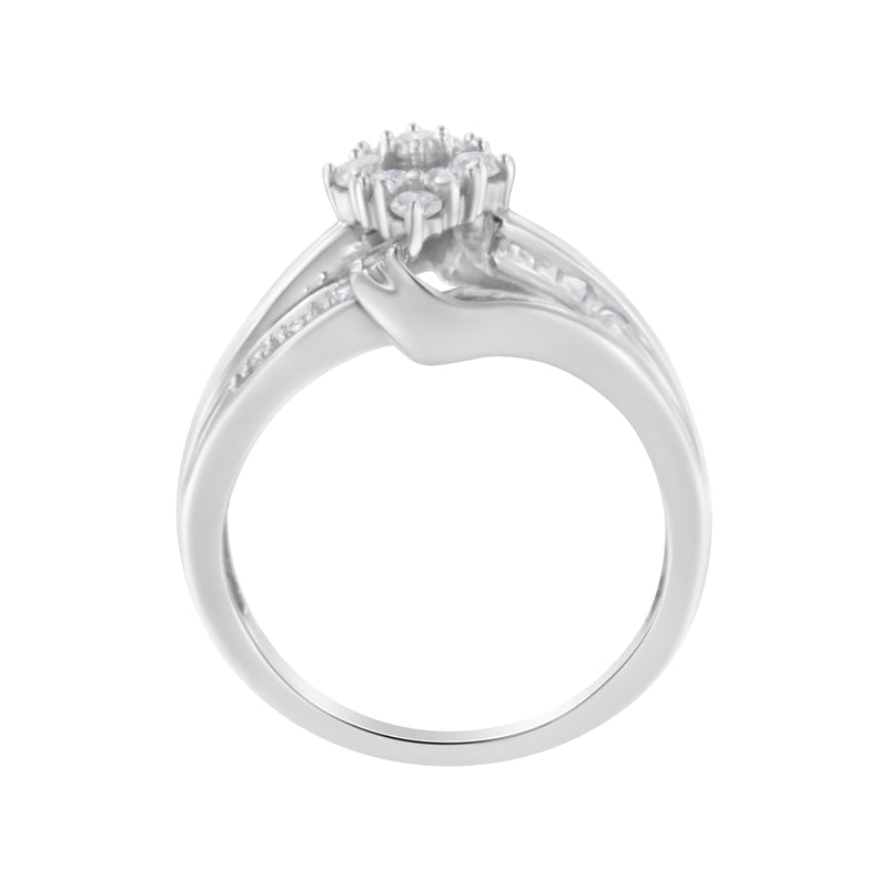 Bids.com 10K White Gold 1/2 cttw Diamond Cluster Ring (H-I Clarity, I2-I3 Color) - Size 6 Rings