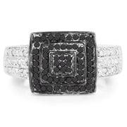 Bids.com 0.55 Carat Genuine Black Diamond and White Diamond .925 Sterling Silver Ring Rings