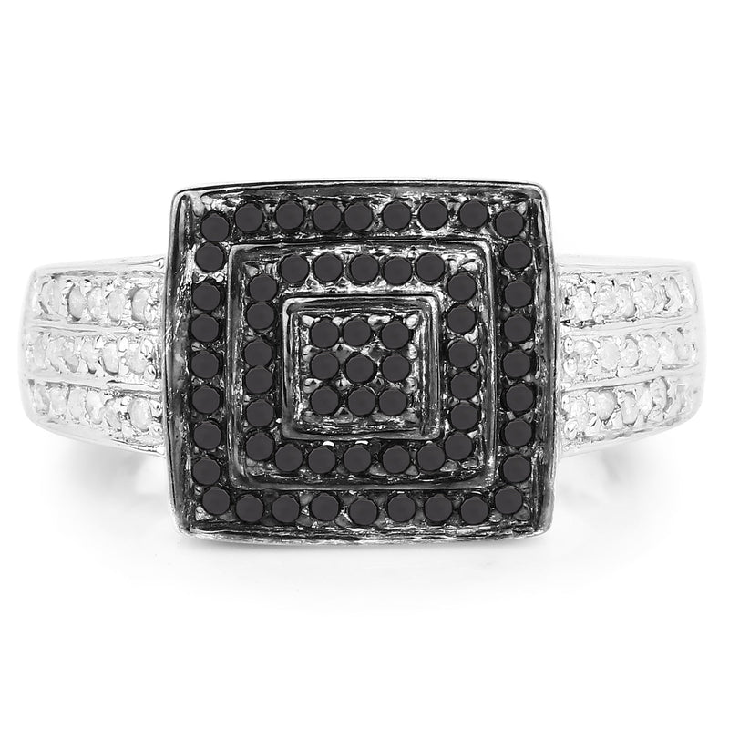 Bids.com 0.55 Carat Genuine Black Diamond and White Diamond .925 Sterling Silver Ring Rings