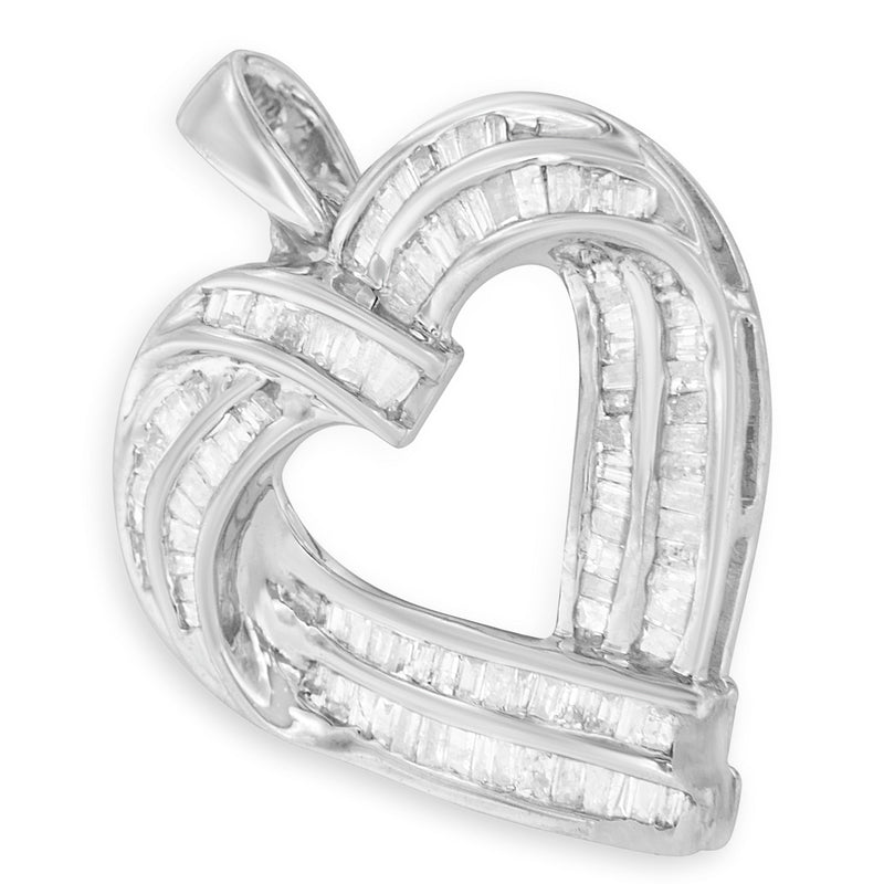 Bids.com Sterling Silver 7/8 cttw Baguette Diamond Heart Pendant Necklace (I-J, I2-I3) Necklaces