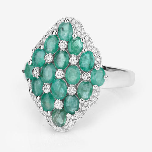 Bids.com 2.68 Carat Genuine Zambian Emerald and White Zircon .925 Sterling Silver Ring Rings