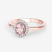Bids.com 0.81 Carat Genuine Morganite and White Diamond 14K Rose Gold Ring Rings