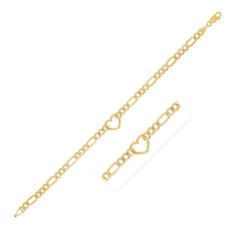 Bids.com 14k Yellow Gold 7 inch Figaro Chain Bracelet with Heart Bracelets