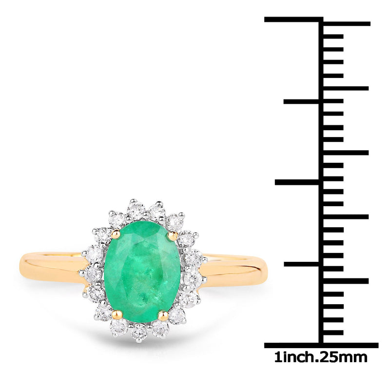 Bids.com 1.39 Carat Genuine Zambian Emerald and White Diamond 10K Yellow Gold Ring Rings