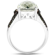 Bids.com 4.41 Carat Genuine Green Amethyst and Green Diamond .925 Sterling Silver Ring Rings