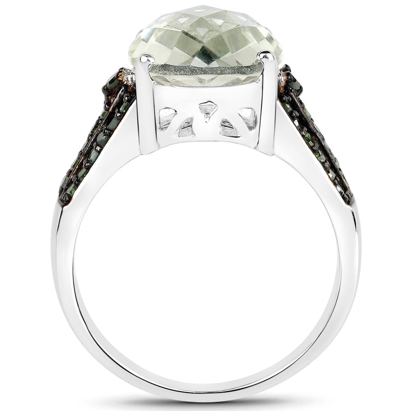 Bids.com 4.41 Carat Genuine Green Amethyst and Green Diamond .925 Sterling Silver Ring Rings