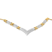 Bids.com 10K Yellow and White Gold 1.0 Cttw Round and Princess cut Diamond "V" Shape Statement Necklace (I-J Color, I1-I2 Clarity) Necklaces
