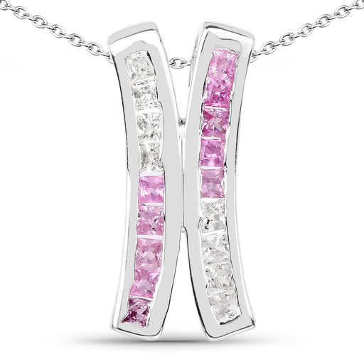 Bids.com 1.08 Carat Genuine Pink Sapphire and White Sapphire .925 Sterling Silver Pendant Pendants