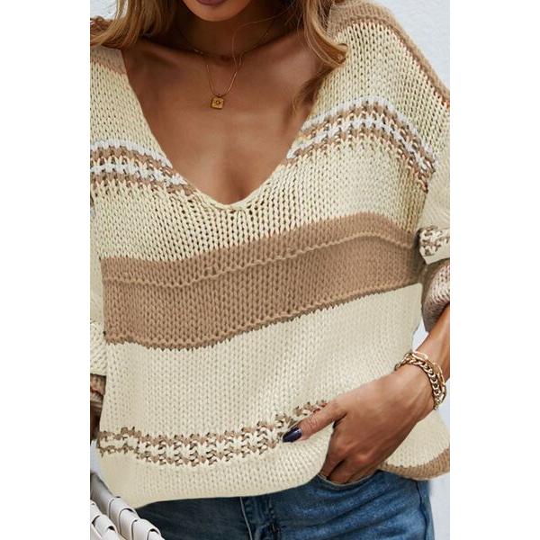 Color Block V-Neck Dropped Shoulder Sweater