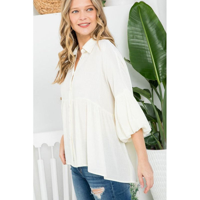 Plus Solid Button Down Blouse