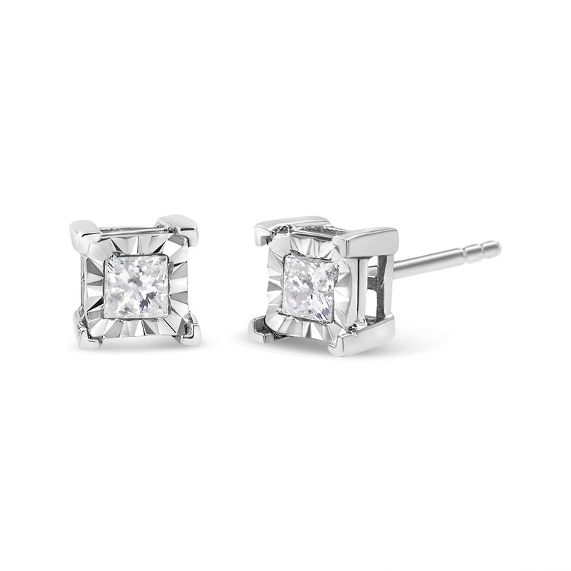 Bids.com .925 Sterling Silver 1/2 Cttw Miracle Set Princess-cut Diamond Solitaire Stud Earrings (I-J Color, SI1-SI2 Clarity) Earrings
