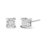 Bids.com .925 Sterling Silver 1/2 Cttw Miracle Set Princess-cut Diamond Solitaire Stud Earrings (H-I Color, SI2-I1 Clarity) Earrings